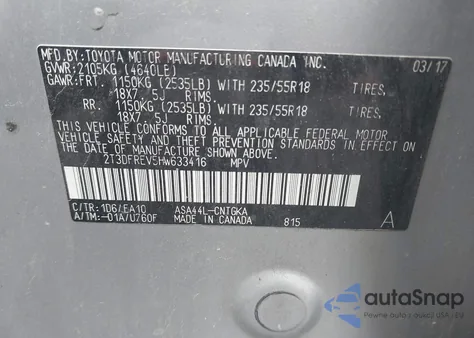 2017 Toyota Rav4 Limited z USA, uszkodzony, nr VIN 2T3DFREV5HW633416